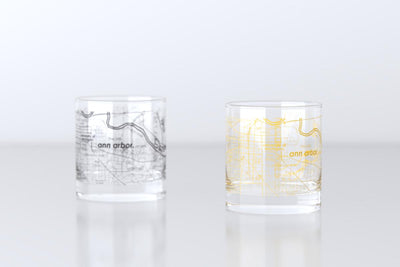 Ann Arbor MI Map Rocks Glass Pair - Gold & Blue