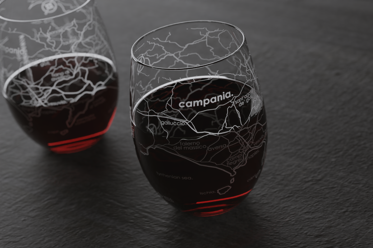 Campania Region Map Crystal Stemless Wine Glass