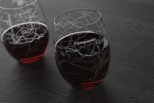 Campania Region Map Crystal Stemless Wine Glass