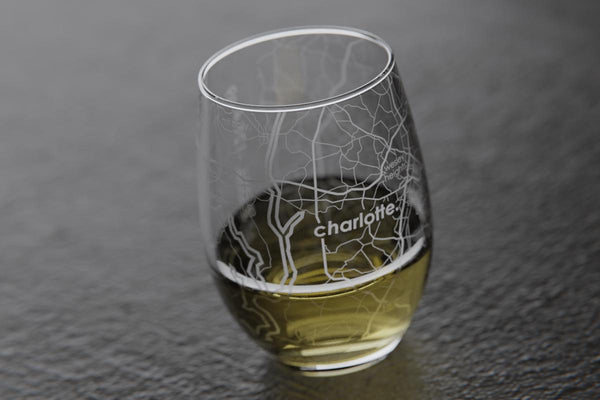 Charlotte NC Map Stemless Wine Glass
