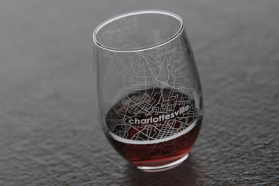 Charlottesville VA Map Stemless Wine Glass