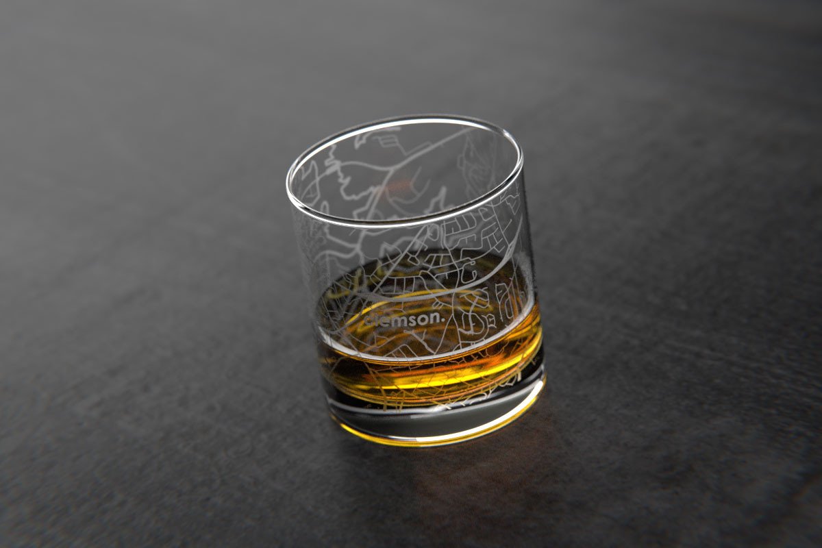 Clemson SC College Town Map Rocks Glass