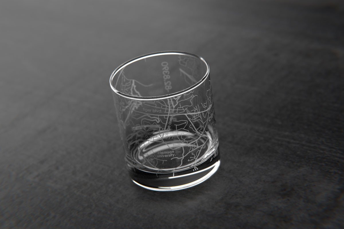 Clemson SC College Town Map Rocks Glass