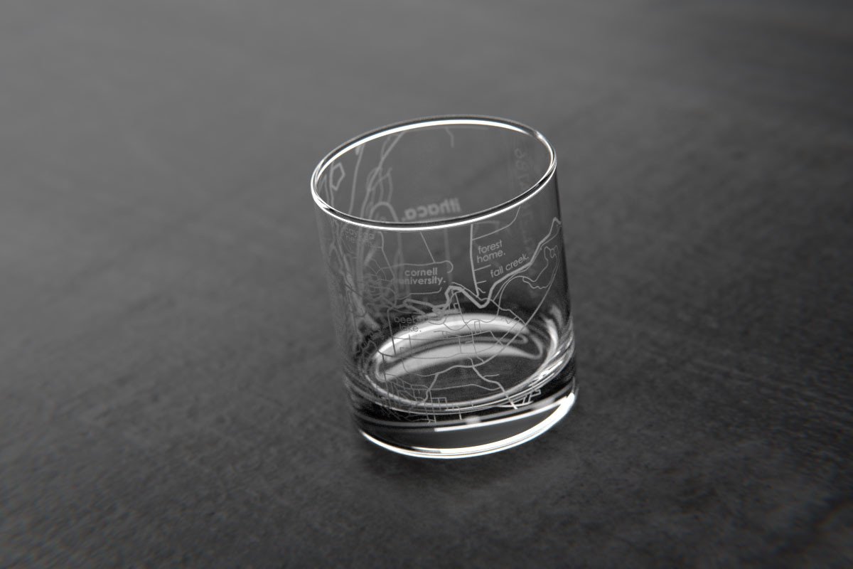 Ithaca NY College Town Map Rocks Glass