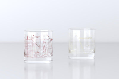 Bloomington IN Map Rocks Glass Pair - Cream & Red