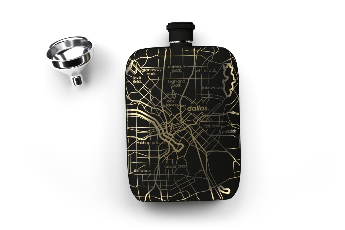 Dallas Map Pocket Flask