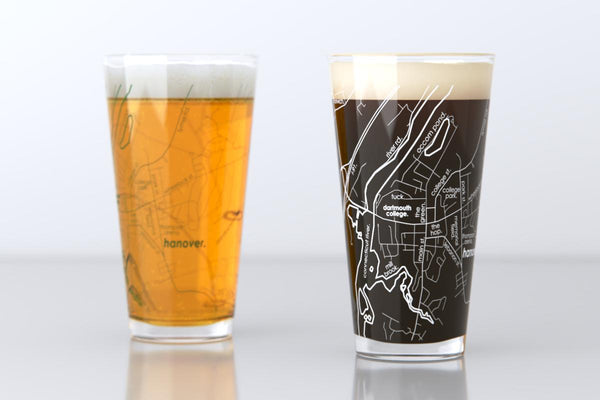 Hanover NH Map Pint Glass Pair - Green & White