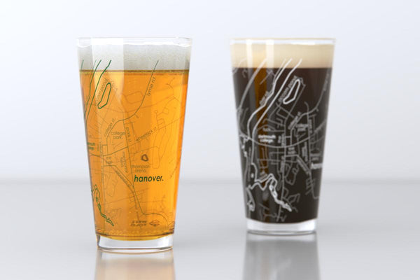 Hanover NH Map Pint Glass Pair - Green & White