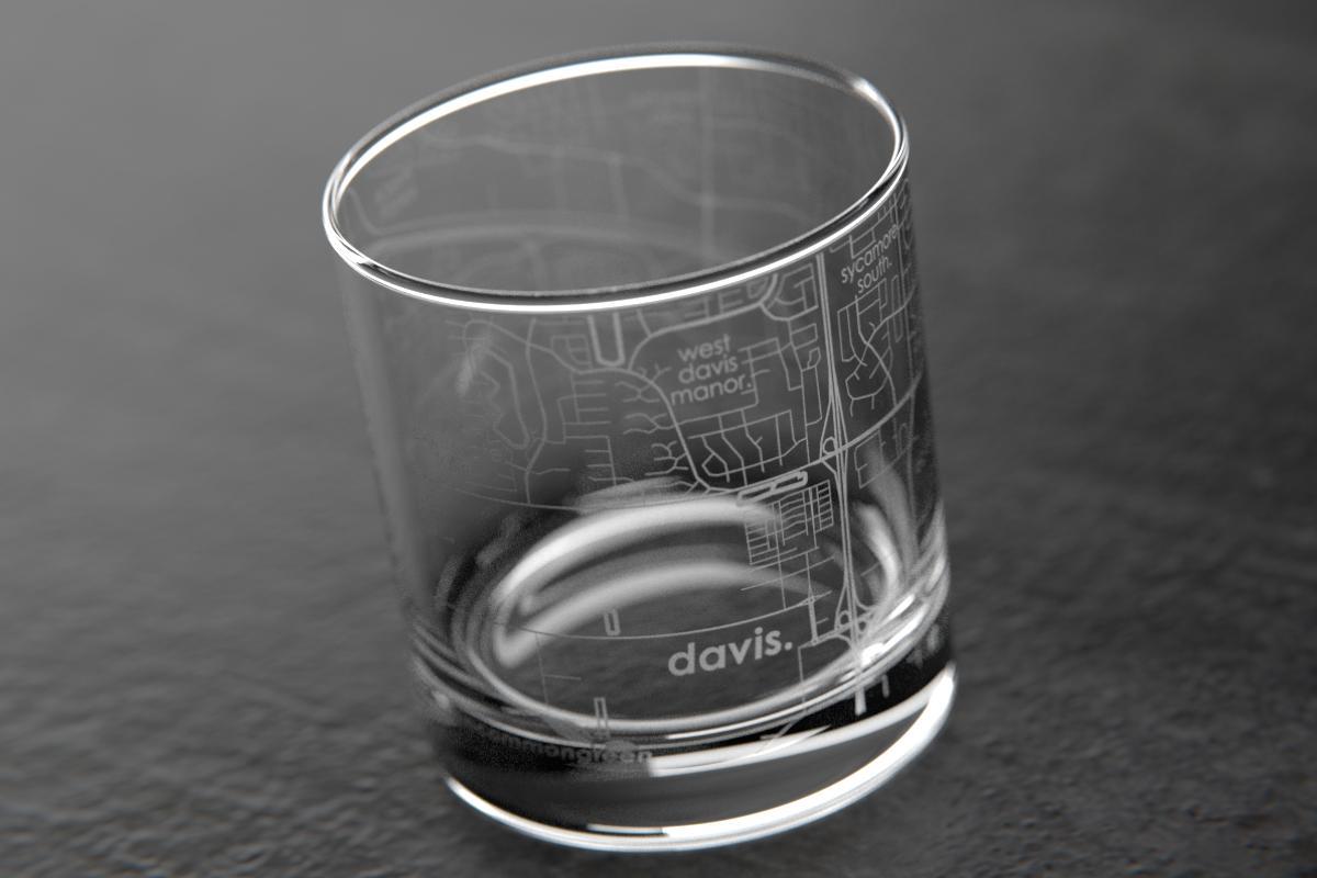 Davis CA Map Rocks Glass