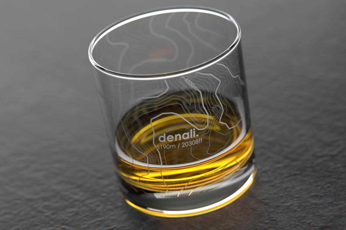 Denali, AK - Topo Rocks Glass