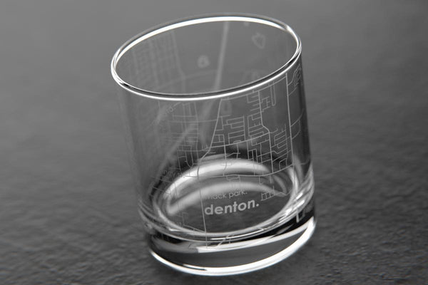 Denton TX Map Rocks Glass