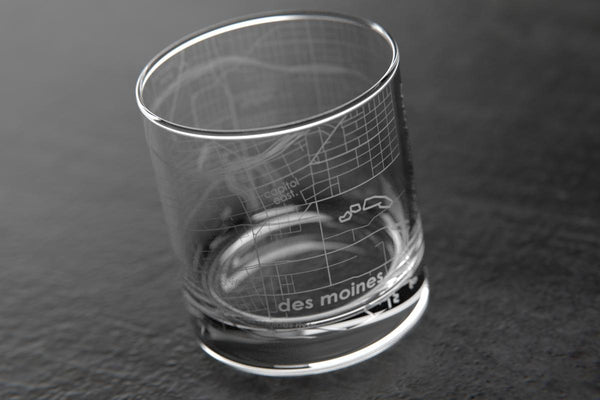 Des Moines IA Map Rocks Glass