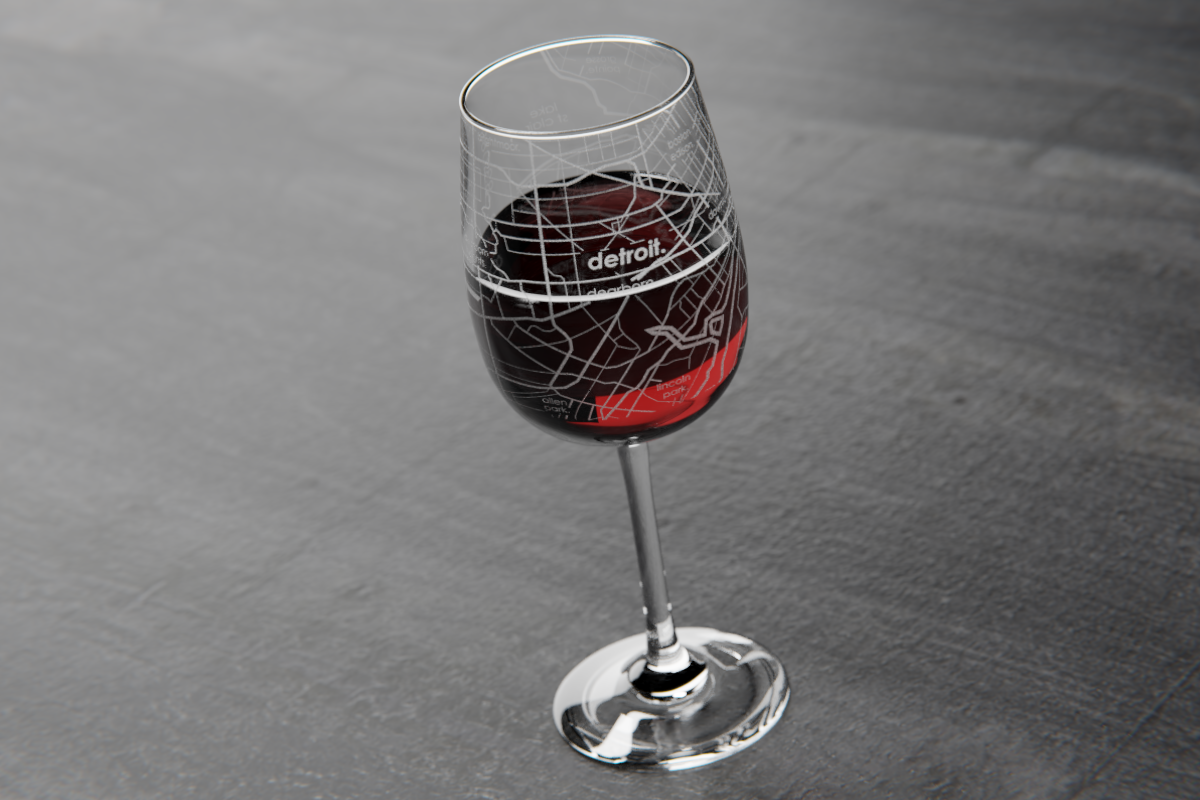 Detroit Map Wine Glass