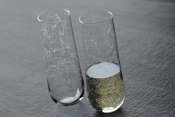 Custom Night Sky Stemless Champagne Flute Pair