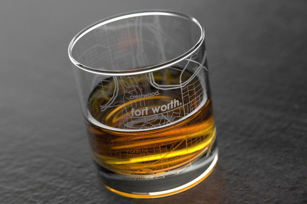 Fort Worth TX Map Rocks Glass