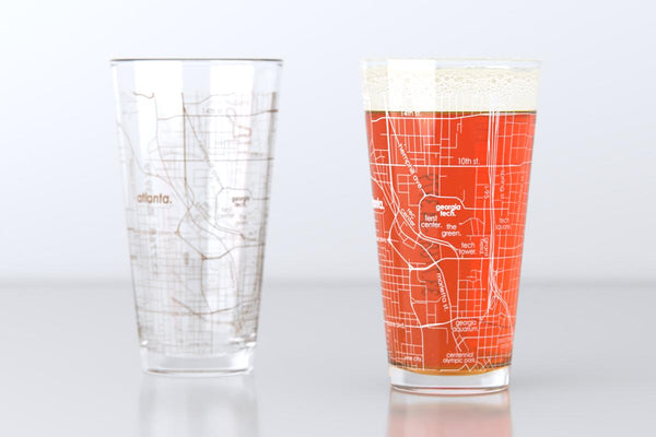 Atlanta GA Map Pint Glass Pair - Gold & White