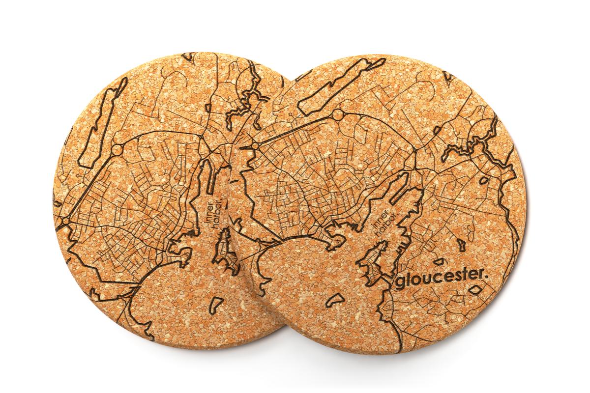 Home Town Map Cork Coaster Pair