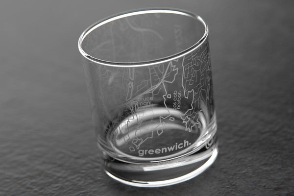 Greenwich CT Map Rocks Glass
