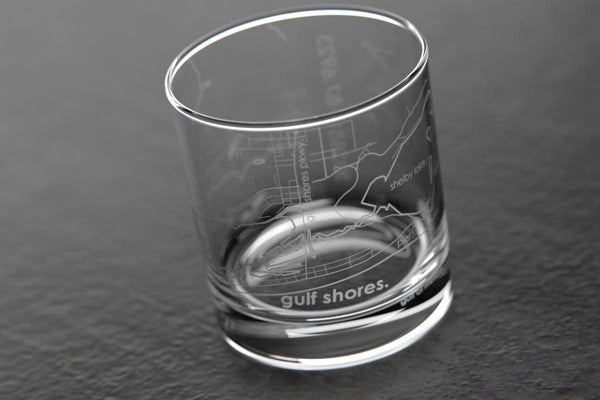Gulf Shores AL Map Rocks Glass
