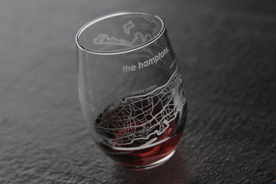 Hamptons NY Map Stemless Wine Glass