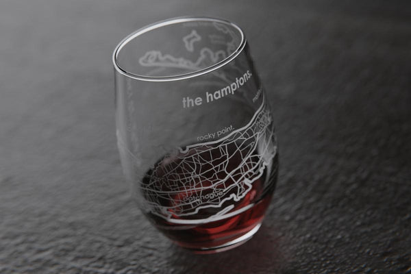 Hamptons NY Map Stemless Wine Glass