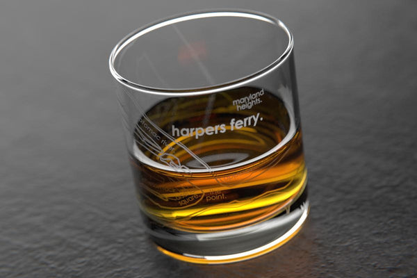 Harpers Ferry WV Map Rocks Glass