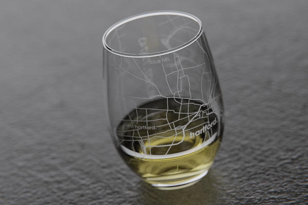 Hartford CT Map Stemless Wine Glass