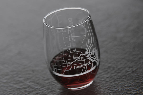 Hartford CT Map Stemless Wine Glass