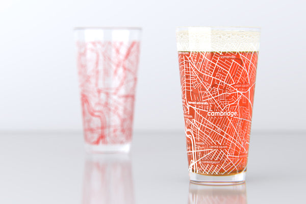 Cambridge MA Map Pint Glass Pair - Red & Gray