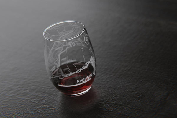 Honolulu 26.2 Marathon Map Stemless Wine Glass