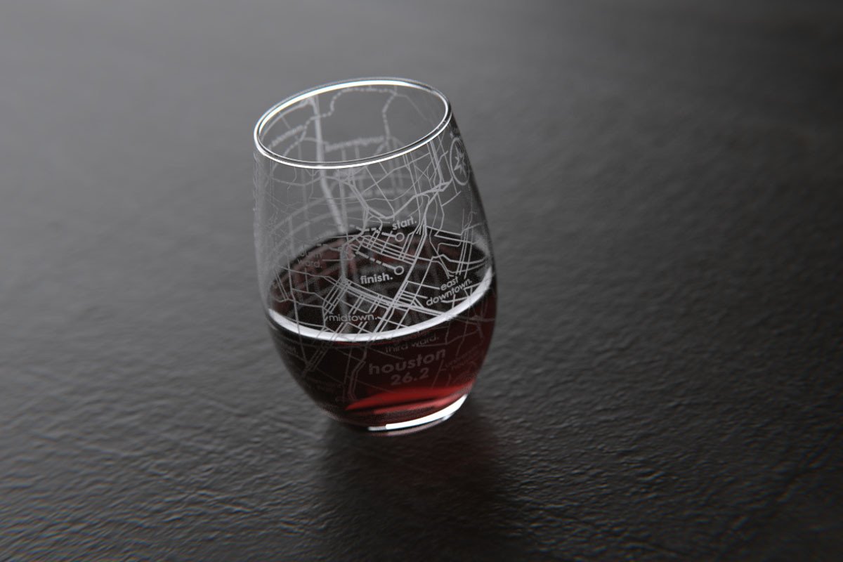 Houston 26.2 - Marathon Map Stemless Wine Glass