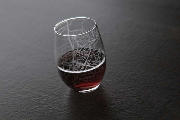 Houston 26.2 - Marathon Map Stemless Wine Glass