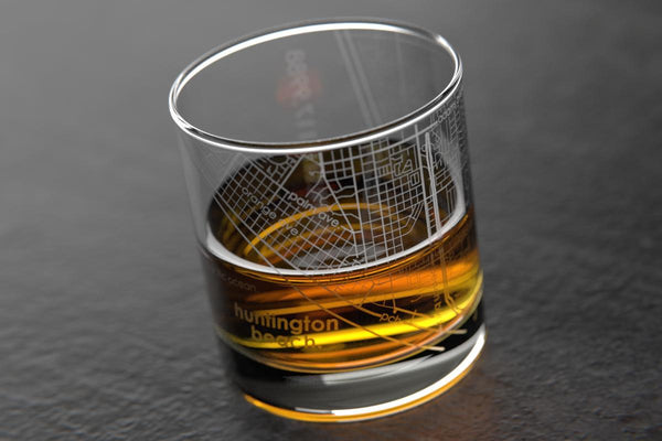 Huntington Beach CA Map Rocks Glass