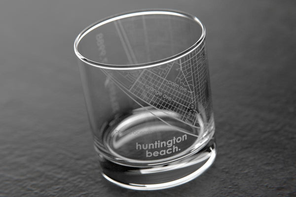 Huntington Beach CA Map Rocks Glass