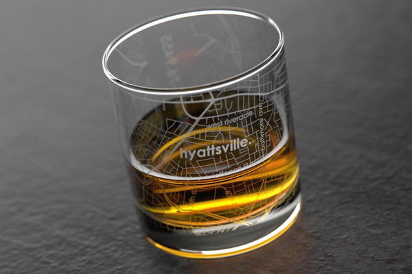 Hyattsville MD Map Rocks Glass