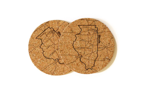 Illinois - Cork Coaster Pair