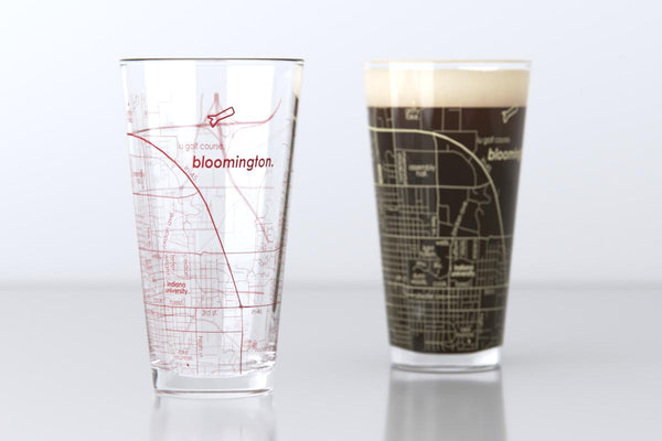 Bloomington IN Map Pint Glass Pair - Cream & Red