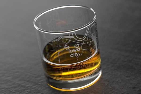 Iowa City IA Map Rocks Glass