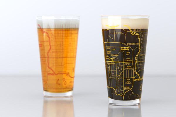 Ames IA Map Pint Glass Pair - Red & Gold