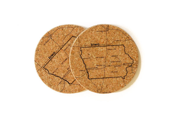 Iowa - Cork Coaster Pair
