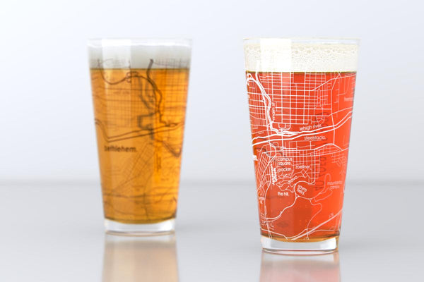 Bethlehem PA Map Pint Glass Pair - Brown & White