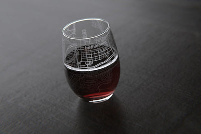 Bethlehem PA College Town Map Stemless Wine Glass