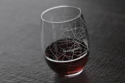 Lexington KY Map Stemless Wine Glass