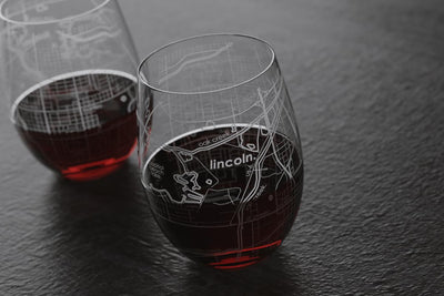 Home Town Map Riedel Crystal Stemless Wine Glass Pair
