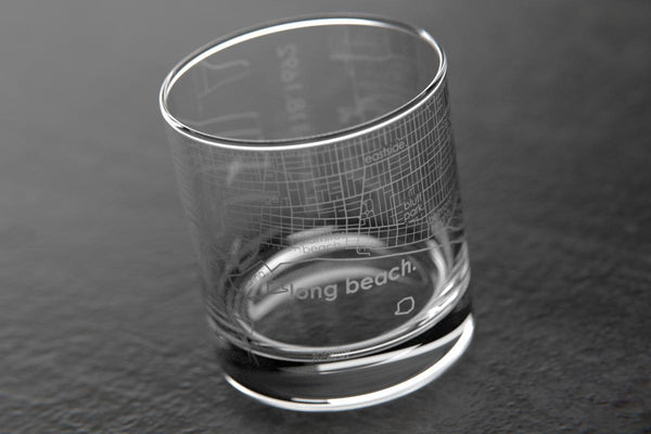 Long Beach CA Map Rocks Glass