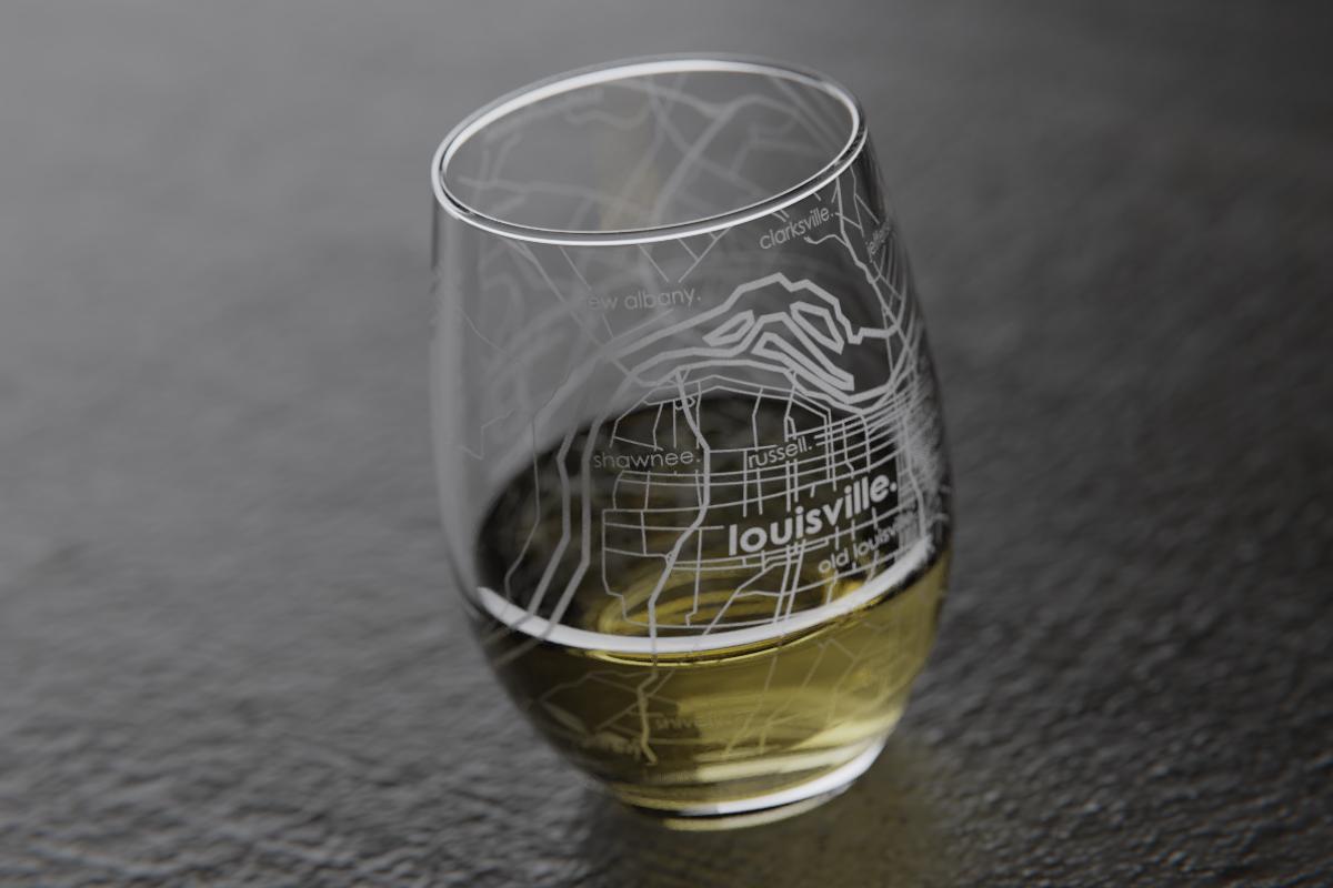 Louisville KY Map Stemless Wine Glass