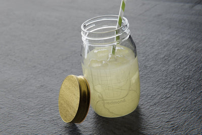 Custom mason jar with lid and straw