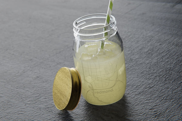 Custom mason jar with lid and straw