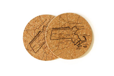 Massachusetts - Cork Coaster Pair
