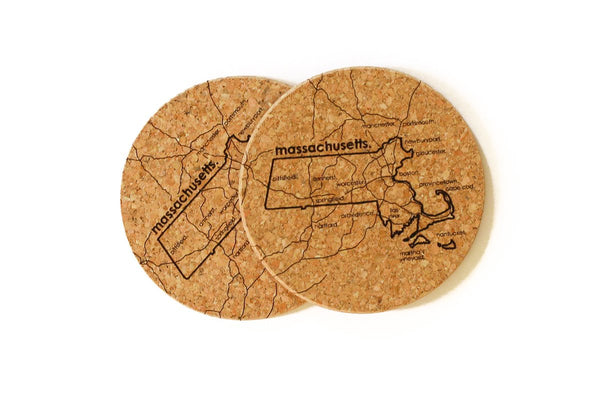 Massachusetts - Cork Coaster Pair